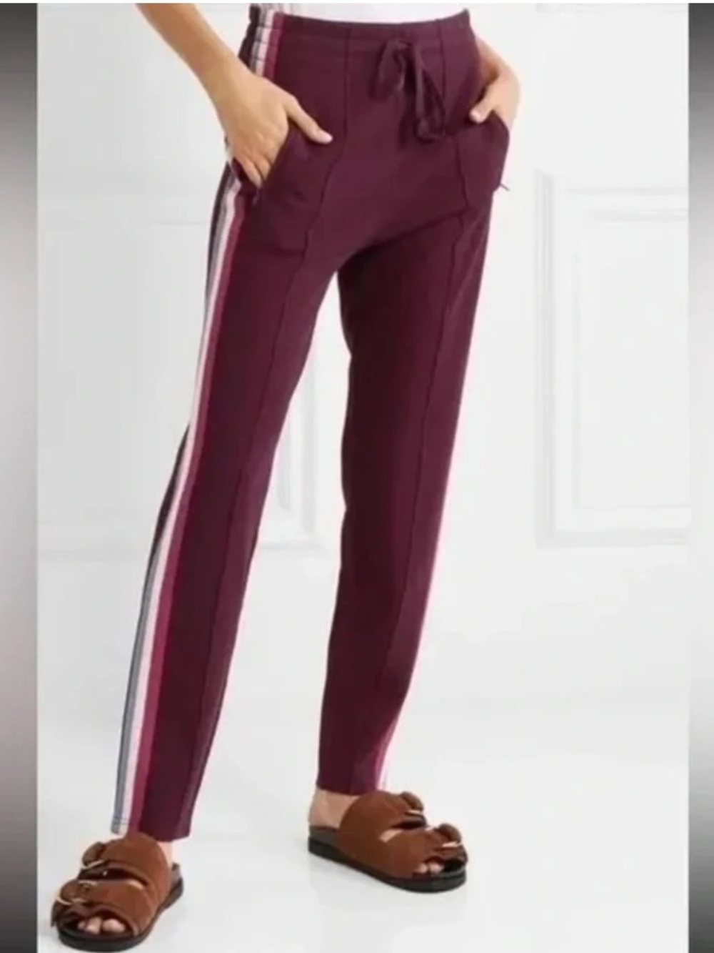 ISABEL ETOILE MARANT Burgundy Track Pants with Contrasting Side Stripes. Size 38